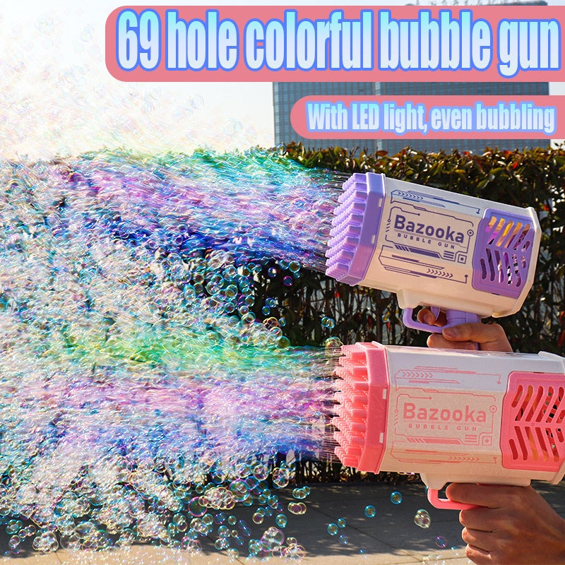 Rocket 69-Hole Bubble Blaster – Light-Up Automatic Fun for Kids!